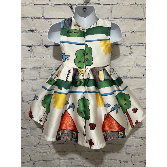 Doe A Deer Whimsical Print Drawing Dress - Doodle Dress size 2 - Picture 4 of 7